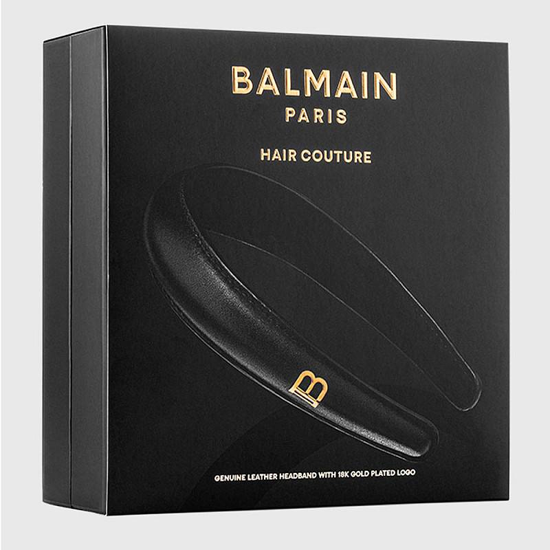 Черна диадема Balmain Puffed Headband With Gold Plated Logo