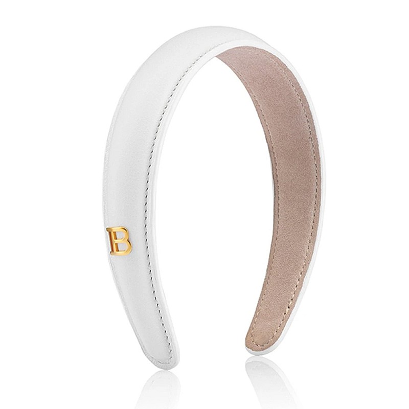 Лимитирана обемна диадема от бяла кожа Balmain Legacy Leather Puffed Headband