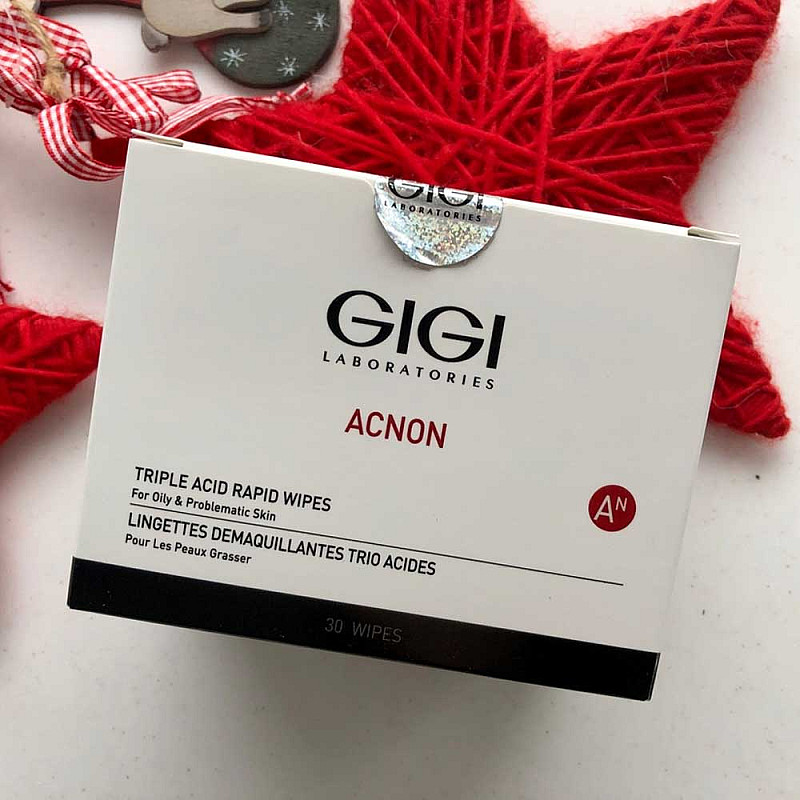 Еднократни почистващи салфетки с 3 вида киселини Gigi Acnon Triple Acid Rapid Wipes 30бр