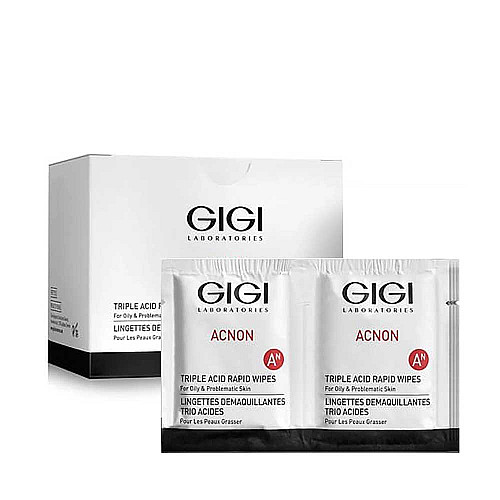 Еднократни почистващи салфетки с 3 вида киселини Gigi Acnon Triple Acid Rapid Wipes 30бр