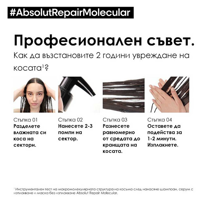 Маска-серум за възстановяване на косата Loreal Absolut Repair Molecular  Rinse-off serum 250ml