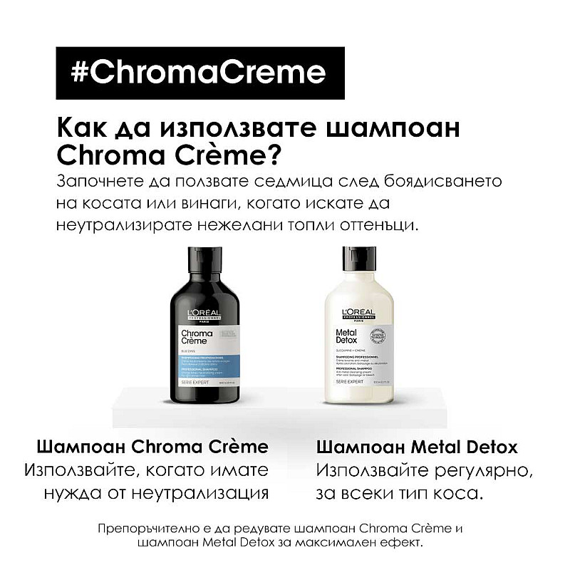 Неутрализиращ шампоан за кестенява коса Loreal Professionnel Chroma Crème Blue Shampoo 300ml