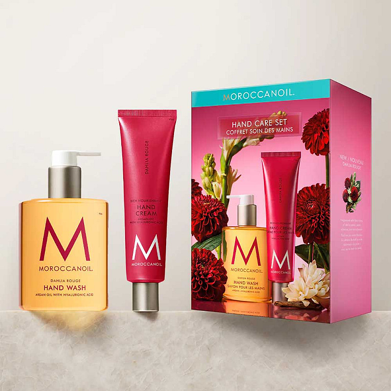 Лимитиран комплект грижа за ръце Moroccanoil Hand Care Dahlia Rouge