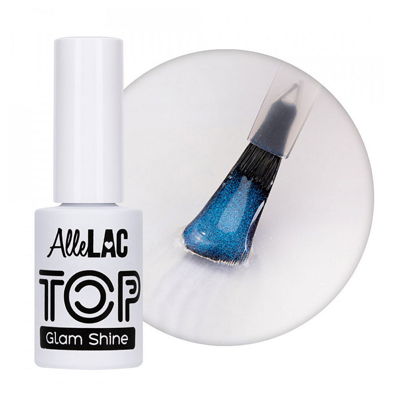 Топ гел лак със сини бляскави частици 6 AlleLac Top Glam Shine No Wipe Azurite 5g