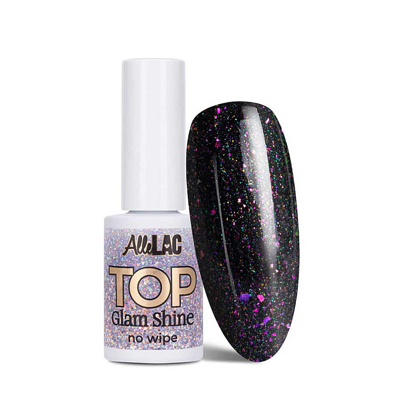 Топ гел лак с розово-зелени частици без лепкав слой AlleLac Top Glam Shine Sparkle 5g