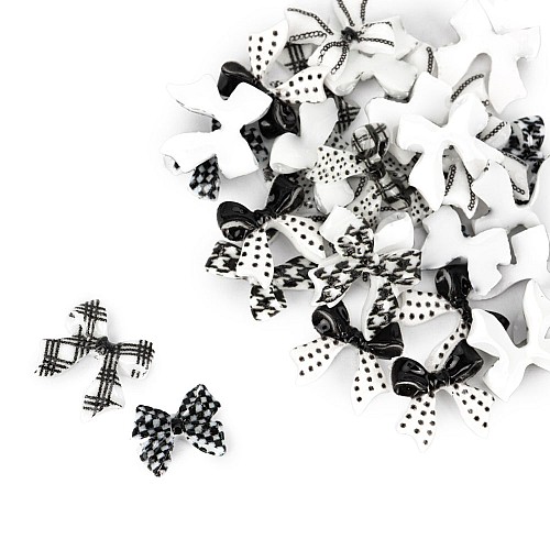Панделки за нокти бяло черни 3D Molly Nails 3D Bow Nail Decorations 10бр