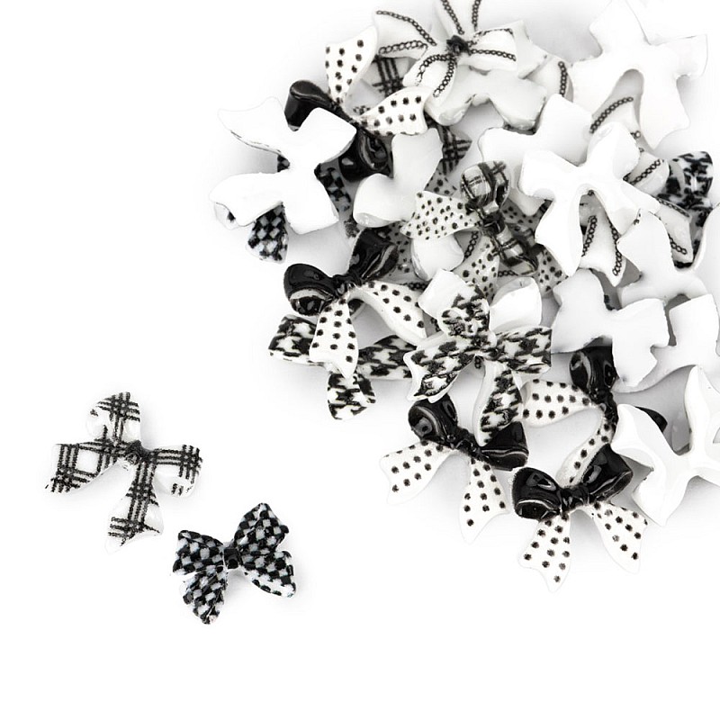 Панделки за нокти бяло черни 3D Molly Nails 3D Bow Nail Decorations 10бр