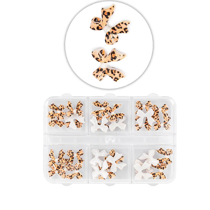 Кутия с 3D декорации с панделки Molly Nails леопардов принт 45бр