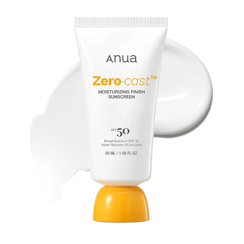 Слънцезащитен крем без бял филм за хидратирана и сияйна кожа ANUA Zero Cast SPF50+ Sunscreen 50ml