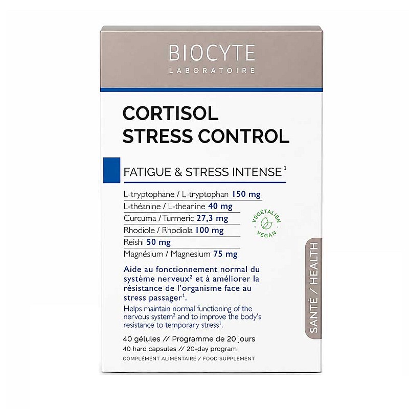 Хранителна добавка за стрес, емоционален баланс и нервна система BIOCYTE Cortisol Stress Control 40бр
