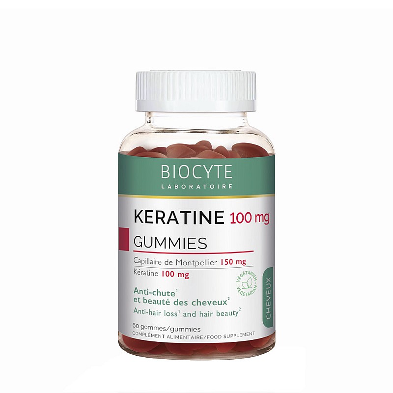 Желирани таблетки за коса с кератин, биотин и цинк BIOCYTE Keratin Gummies 60 бр.