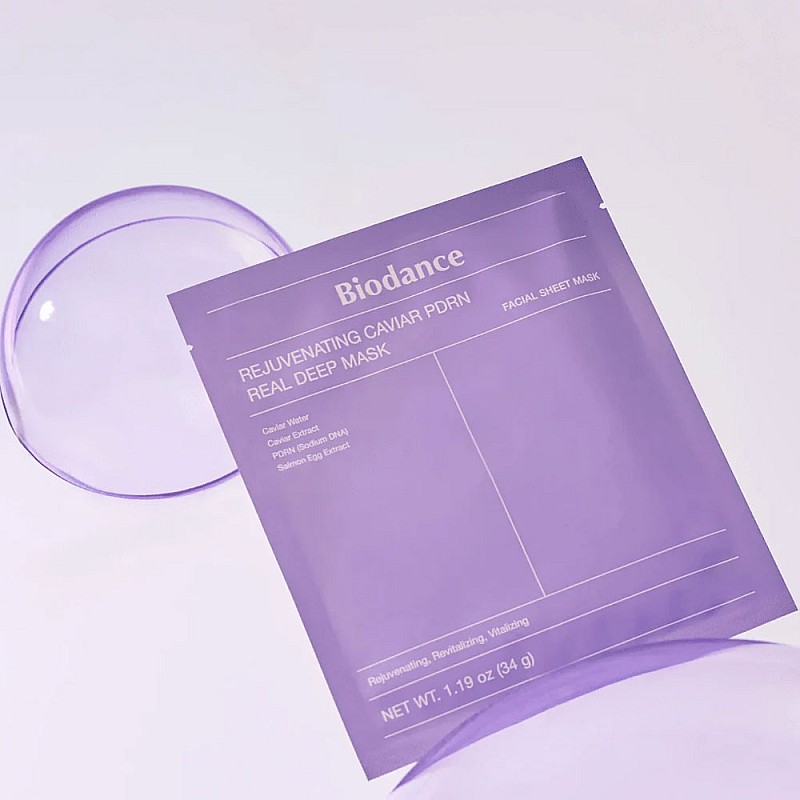 Шийт маска с хайвер за стъклен блясък и хидратация Biodance Caviar PDRN Real Deep Mask