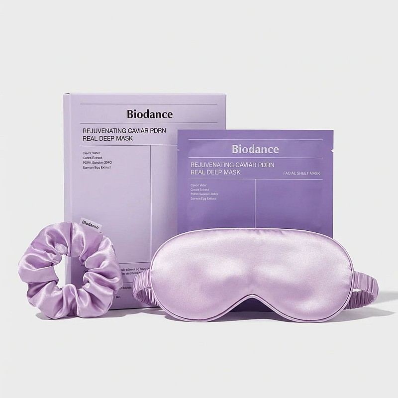 Шийт маска с хайвер за стъклен блясък и хидратация Biodance Caviar PDRN Real Deep Mask