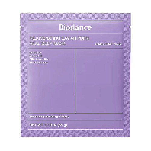 Шийт маска с хайвер за стъклен блясък и хидратация Biodance Caviar PDRN Real Deep Mask