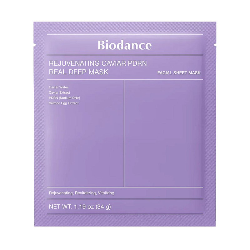 Шийт маска с хайвер за стъклен блясък и хидратация Biodance Caviar PDRN Real Deep Mask