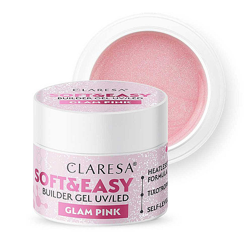 Изграждащ гел розово с частици Claresa Soft and Easy Glam Pink 12g