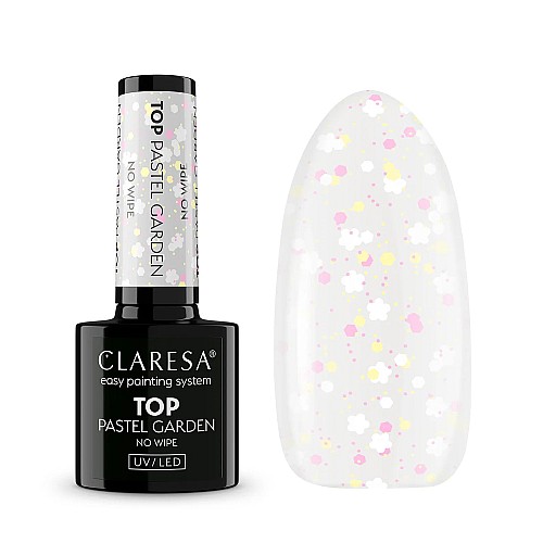 Топ лак с цветя и частици Claresa Top No Wipe Pastel Garden 5g
