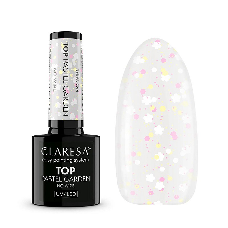 Топ лак с цветя и частици Claresa Top No Wipe Pastel Garden 5g