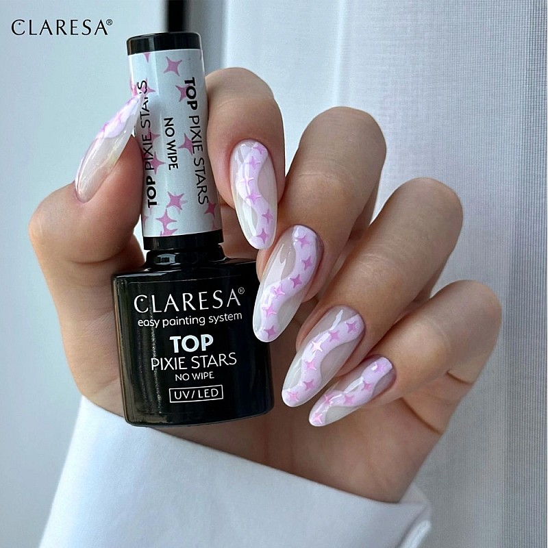 Топ лак с розови звездички Claresa Top No Wipe Pixi Stars 5g