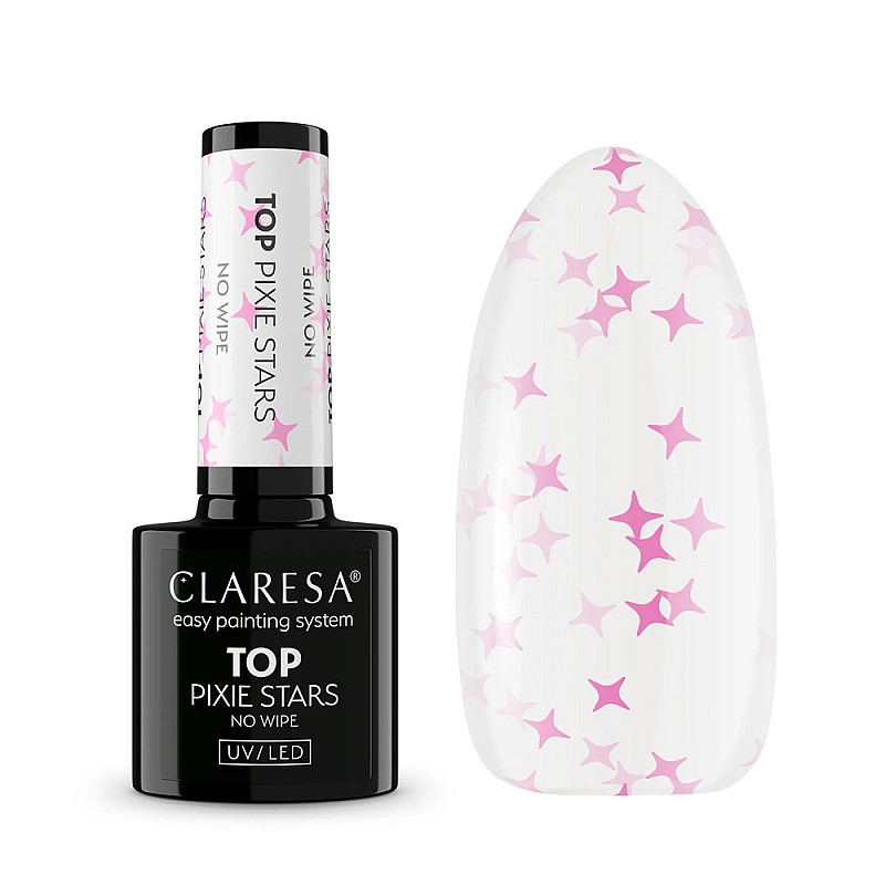 Топ лак с розови звездички Claresa Top No Wipe Pixi Stars 5g