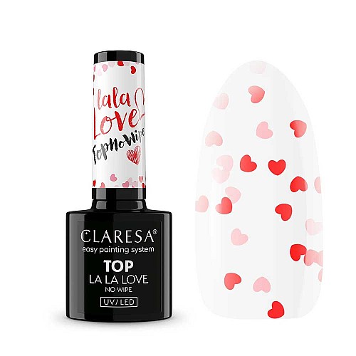 Топ гел лакбез лепкав слой със сърца CLARESA Top No Wipe La La Love 5g