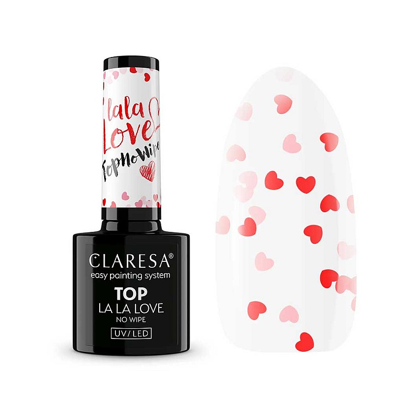 Топ гел лакбез лепкав слой със сърца CLARESA Top No Wipe La La Love 5g