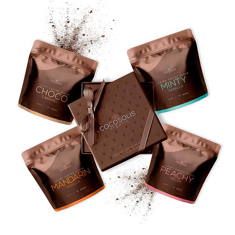 Скраб за лице и тяло с кафе Cocosolis Luxury Coffee Scrub Box 4x70g