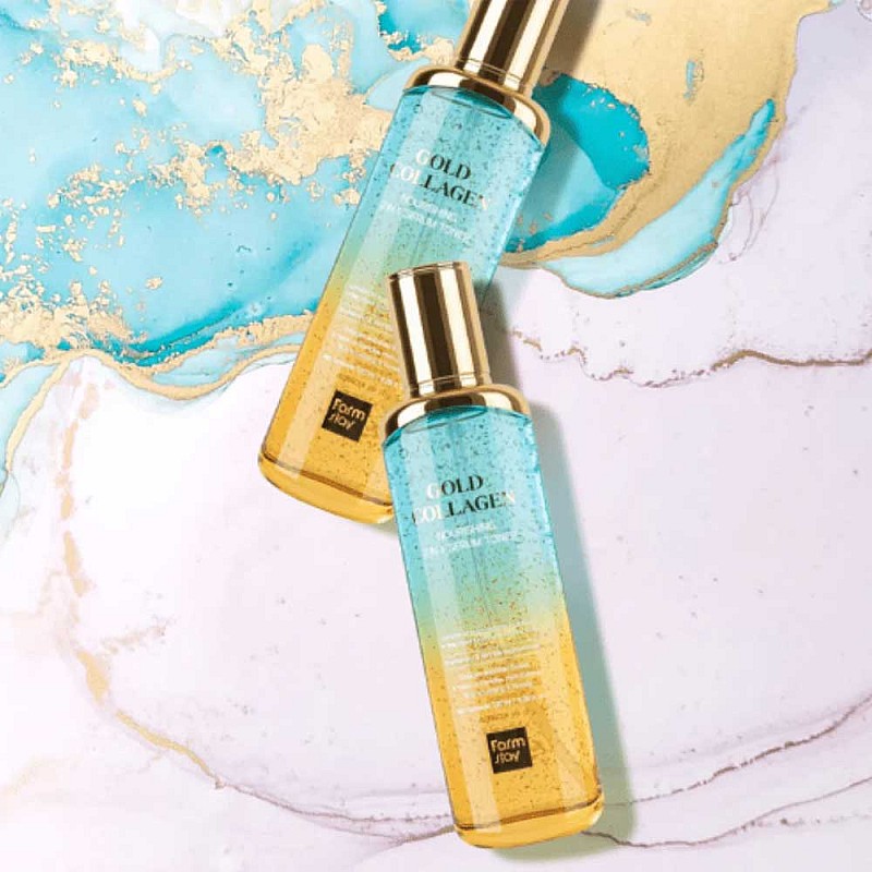 Тонер-серум за лице с колаген и злато FarmStay Gold Collagen Nourishing 2 in1 Serum Toner 130ml