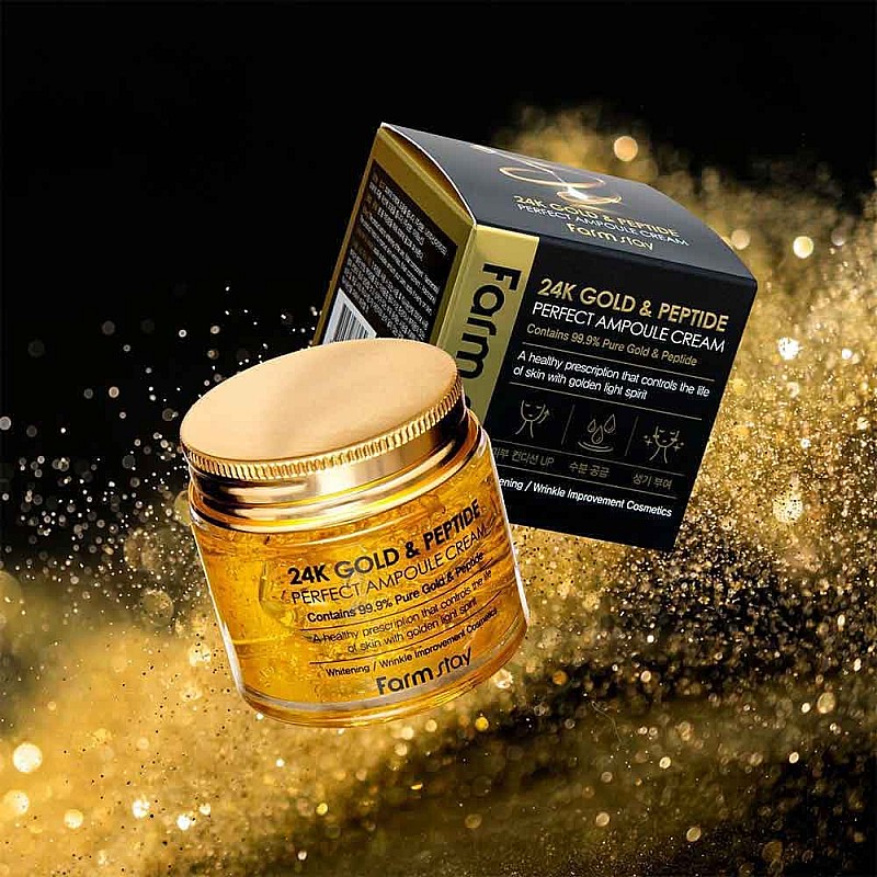 Крем за лице с 24 карата злато и пептиди FarmStay 24K Gold & Peptide Perfect Ampoule Cream 80ml