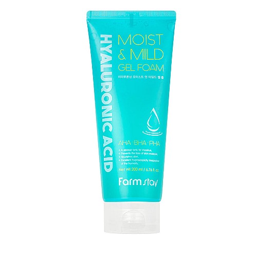 Почистваща и успокояваща гел-пяна за лице FarmStay Hyaluronic Acid Moist & Mild Gel Foam 200ml