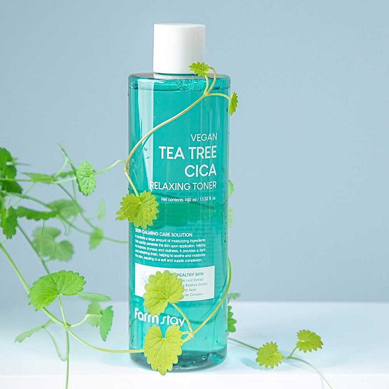 Тонер за лице с чаено дърво FarmStay Vegan Tea Tree Cica Relaxing Toner 400ml