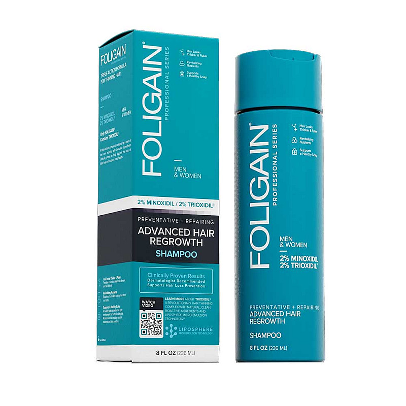 Стимулиращ шампоан за коса с Миноксидил 2% + Триоксидил 2% Foligain Advanced Hair Regrowth 236ml