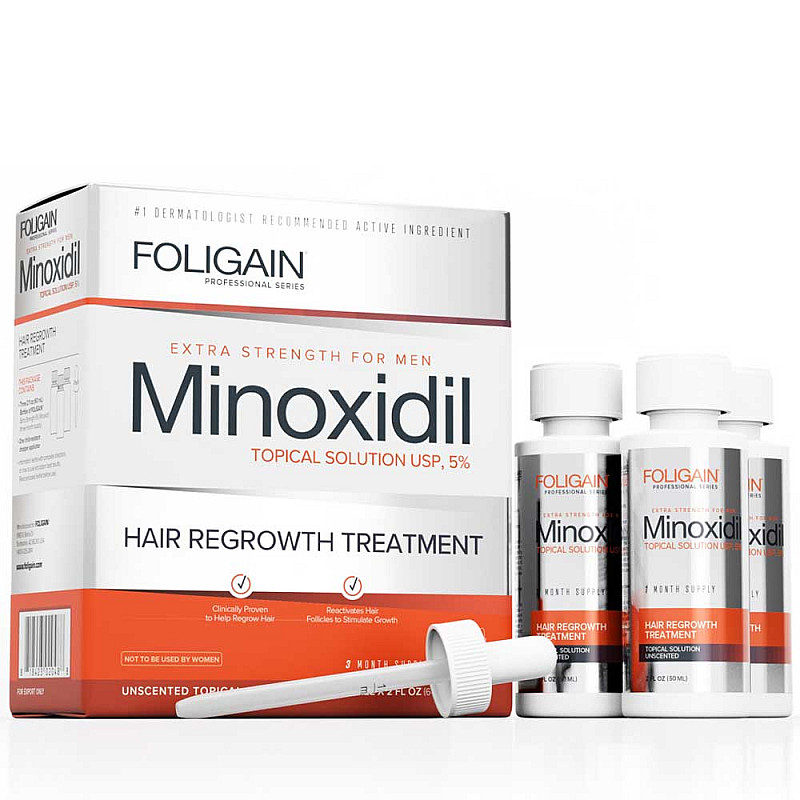 Терапия против косопад за мъже с Миноксидил 5% Foligain 5 Hair Regrowth Treatment 3x60ml 