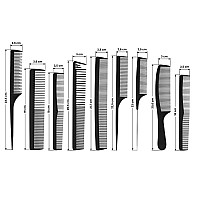 Комплект карбонови антистатични гребени Comb Set Carbon 9pcs