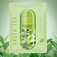 Шийт маска със зелен чай за чувствителна кожа Jigott Green Tea Real Ampoule Mask 27ml