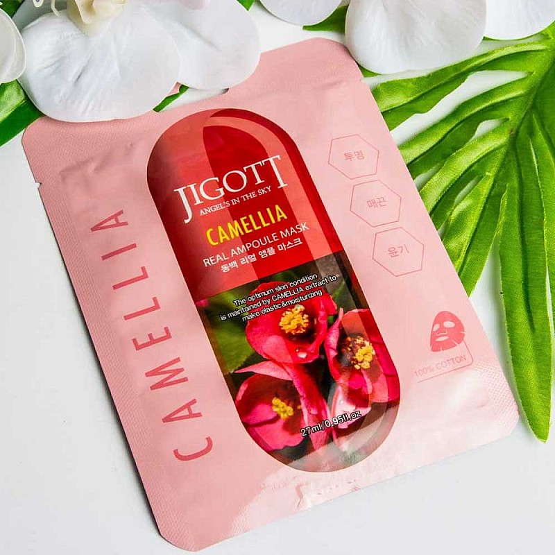 Ампулна маска за лице с екстракт от камелия Jigott Camellia Real Ampoule Mask27ml