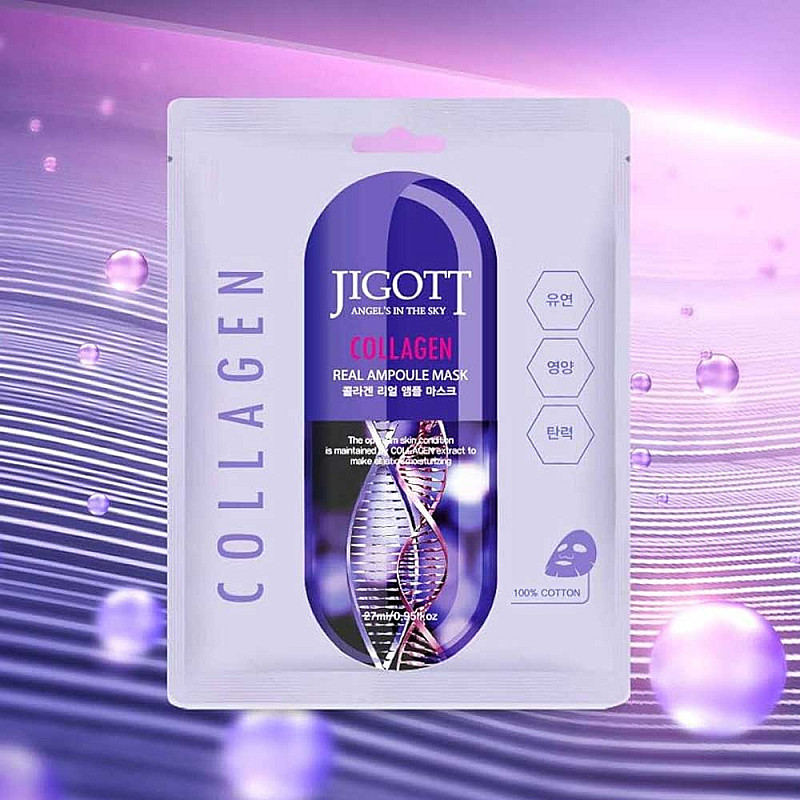 Шийт маска против бръчки с колаген Jigott Collagen Real Ampoule Mask 27ml