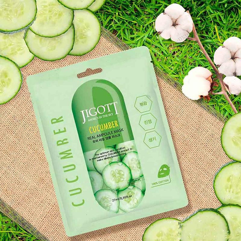 Хидратираща шиит маска с краставица Jigott Cucumber Real Ampoule Mask 27ml