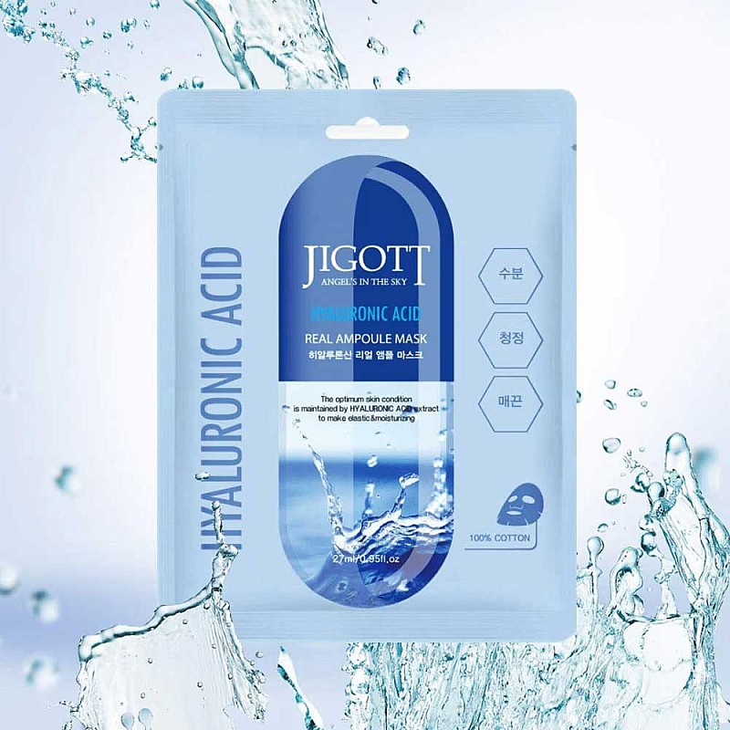 Ампулна маска за лице с хиалурон Jigott Hyaluronic Acid Real Ampoule Mask 27ml