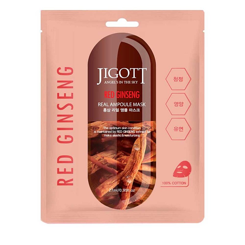 Ампулна маска за лице с червен женшен Jigott Red Ginseng Real Ampoule Mask 27ml