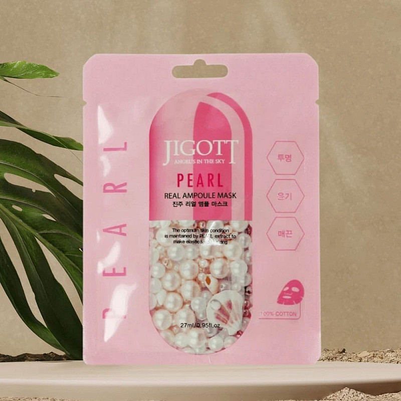 Шийт маска за поддържане на младостта и блясъка на кожата Jigott Pearl Real Ampoule Mask 27ml