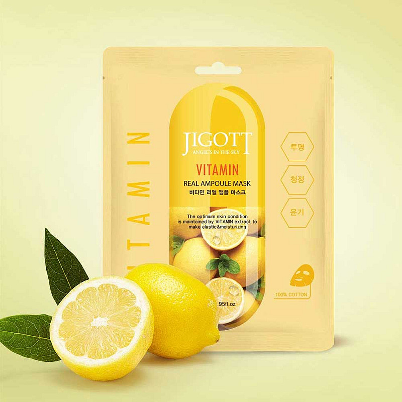 Шийт маска с витамин Е, бетаин и хиалуронова киселина Jigott Vitamin Real Ampoule Mask 27ml