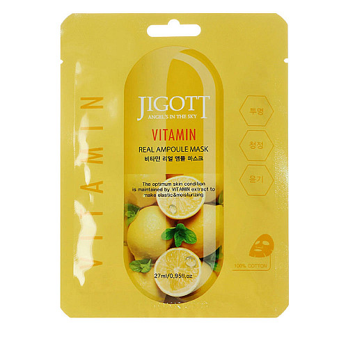 Шийт маска с витамин Е, бетаин и хиалуронова киселина Jigott Vitamin Real Ampoule Mask 27ml