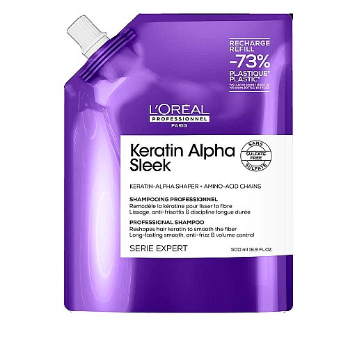 Изглаждащ шампоан без сулфати пълнител Loreal Keratin Alpha Sleek 500ml
