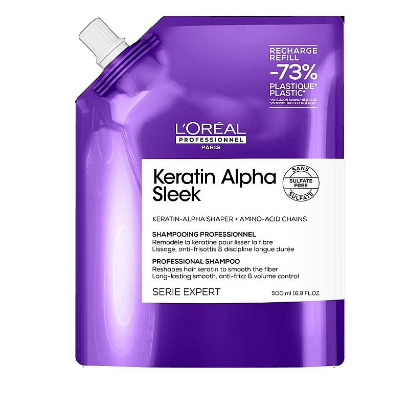 Изглаждащ шампоан без сулфати пълнител Loreal Keratin Alpha Sleek 500ml