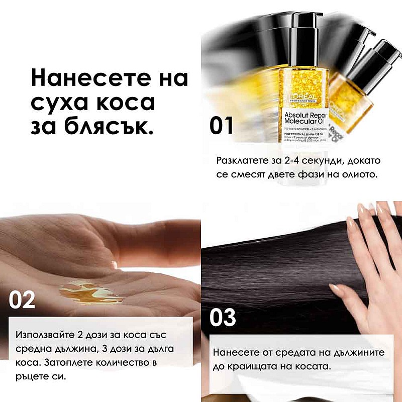 Двуфазно олио за блясък Loreal Absolut Repair Molecular Bi-Phase Oil 90ml