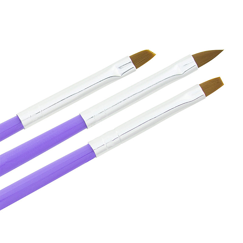 Сет 3 четки за гел лилави Set Gel Brush purple