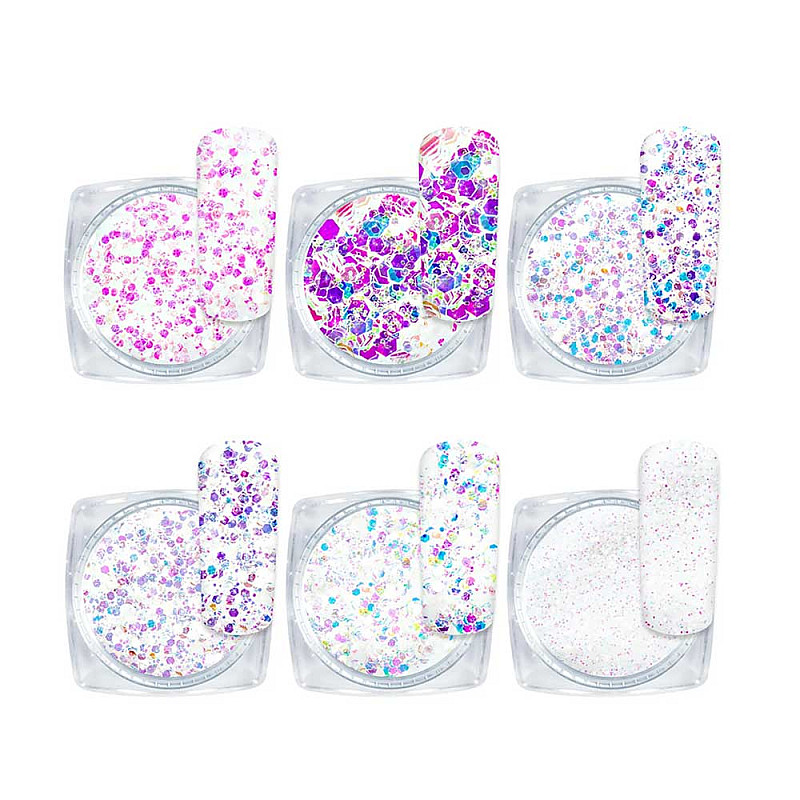 Брокат за нокти 6 нюанса NailArt Jewel Glitter Mix JG02