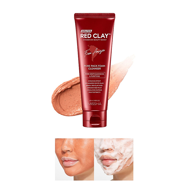 Почистваща пяна за лице за мазна и комбинирана кожа Missha Amazon Red Clay Pore Foam Cleanser 120ml