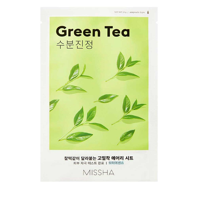 Успокояваща шийт маска със зелен чай за свежа и хидратирана кожа Missha Airy Fit Sheet Mask Green Tea